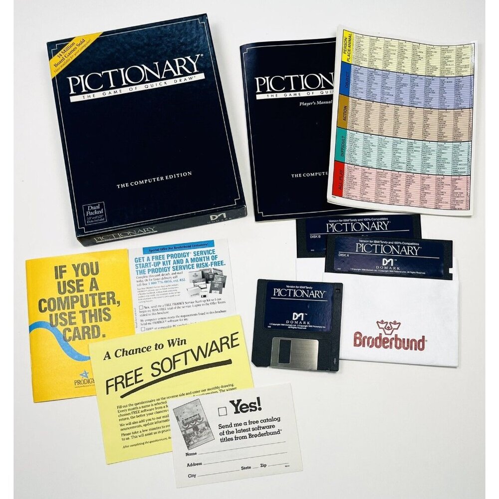 Pictionary The Game of Quick Draw The Computer Edition 1990 Broderbund Domark PC